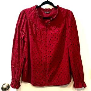 Pretty Garden Hollow Out Eyelet Lace Red Maroon Burgundy Top